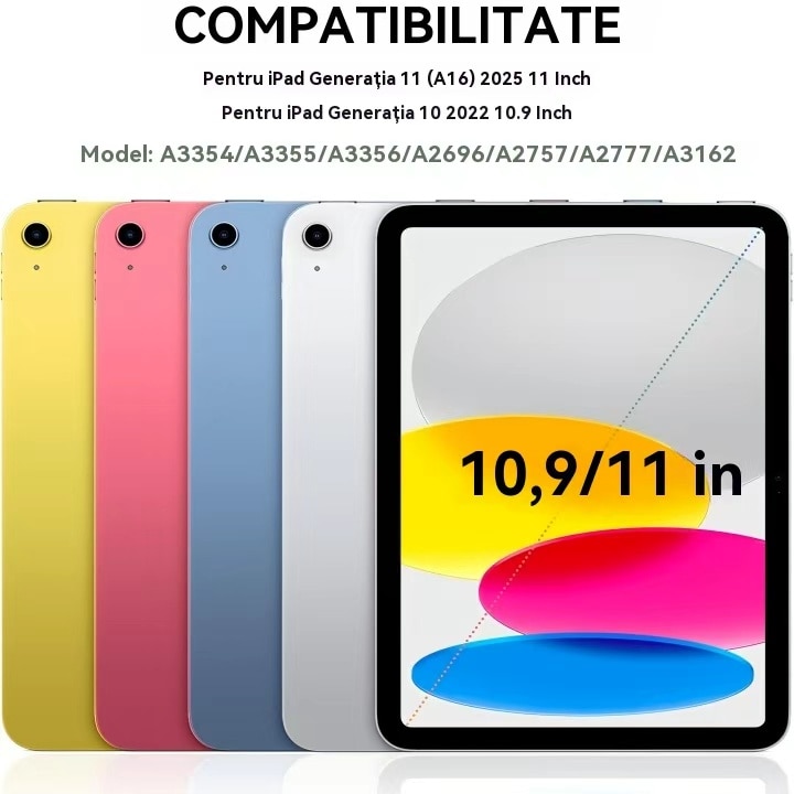 Husa de protectie pentru tableta iPad Pro (2024, 11"), pliere 3+Y, suport portret si peisaj, rama transparenta, cu suport pentru creion, Ugo®, argintie