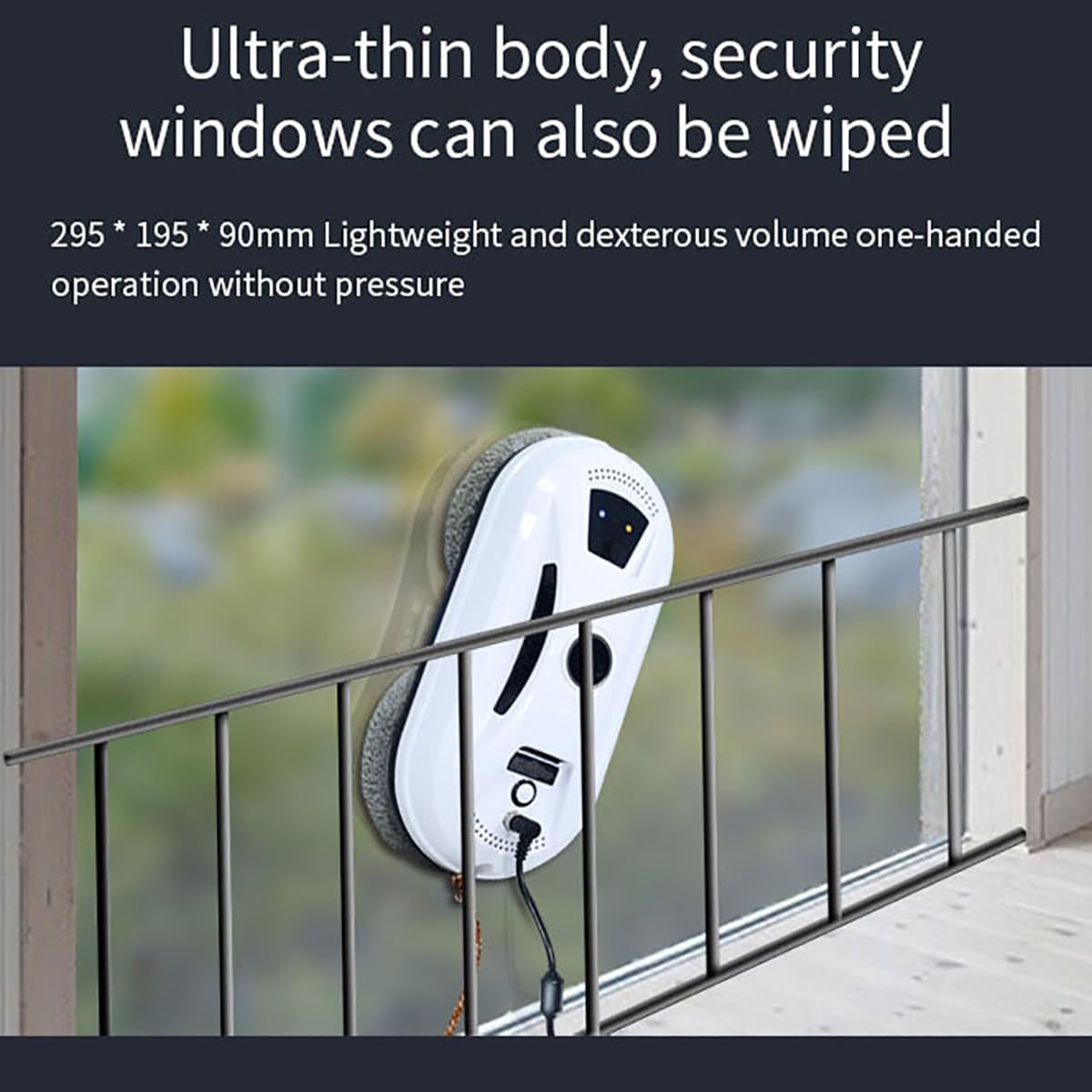 Robot de curatare a geamurilor, WALALLA, curatare automata, protectii multiple, sistem UPS incorporat in caz de pana de curent, cu telecomanda, 10 carpe de rezerva, aspiratie 5600Pa, 500mAh, alb/negru