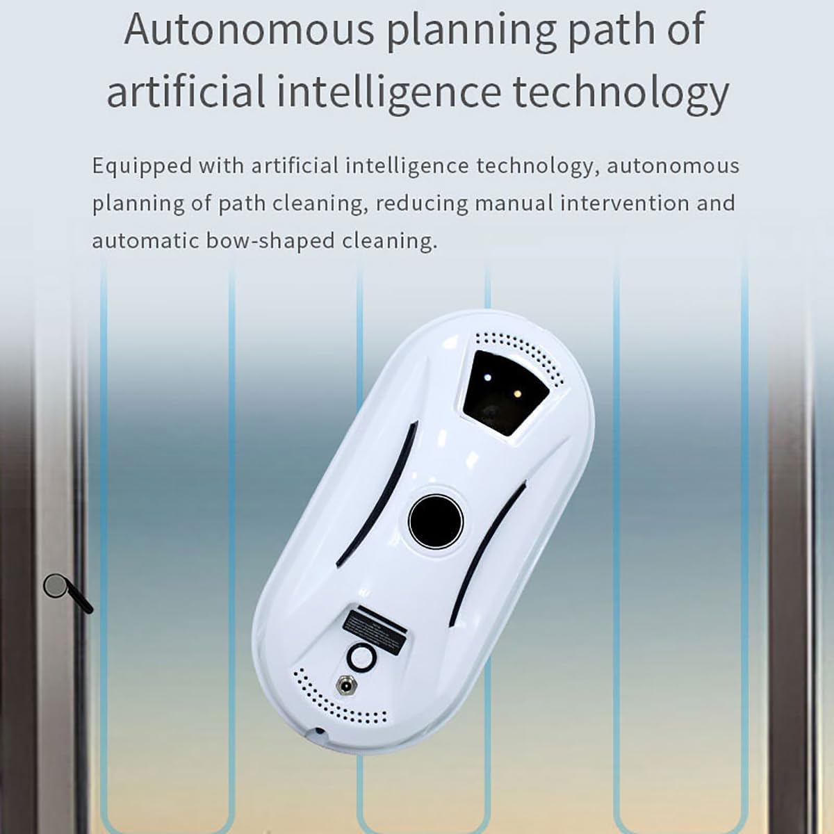 Robot de curatare a geamurilor, WALALLA, curatare automata, protectii multiple, sistem UPS incorporat in caz de pana de curent, cu telecomanda, 10 carpe de rezerva, aspiratie 5600Pa, 500mAh, alb/negru