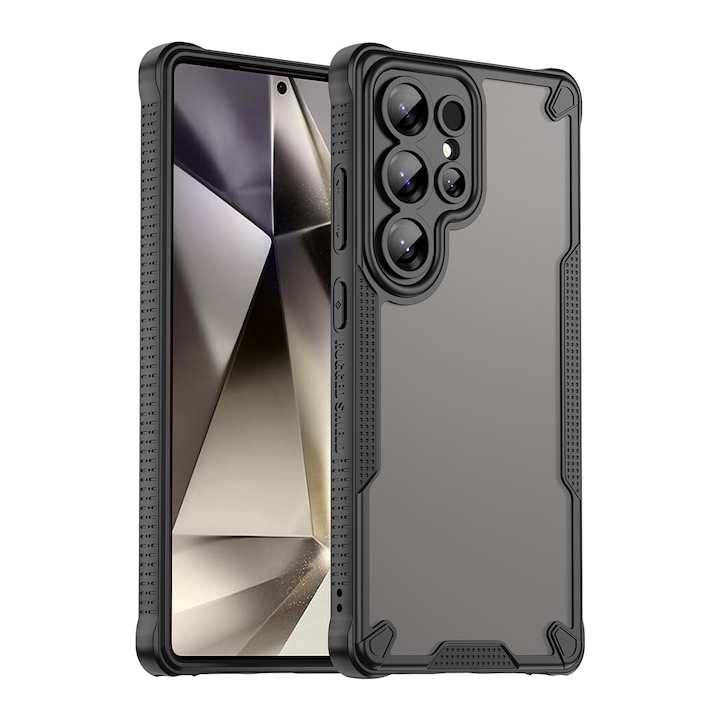 Husa telefon, pentru Samsung Galaxy S25 Ultra Armor of Brushed Comfortable Oil Waterproof TPU+PC Soft Semi-translucentmatte Feel, Negru | Transparent