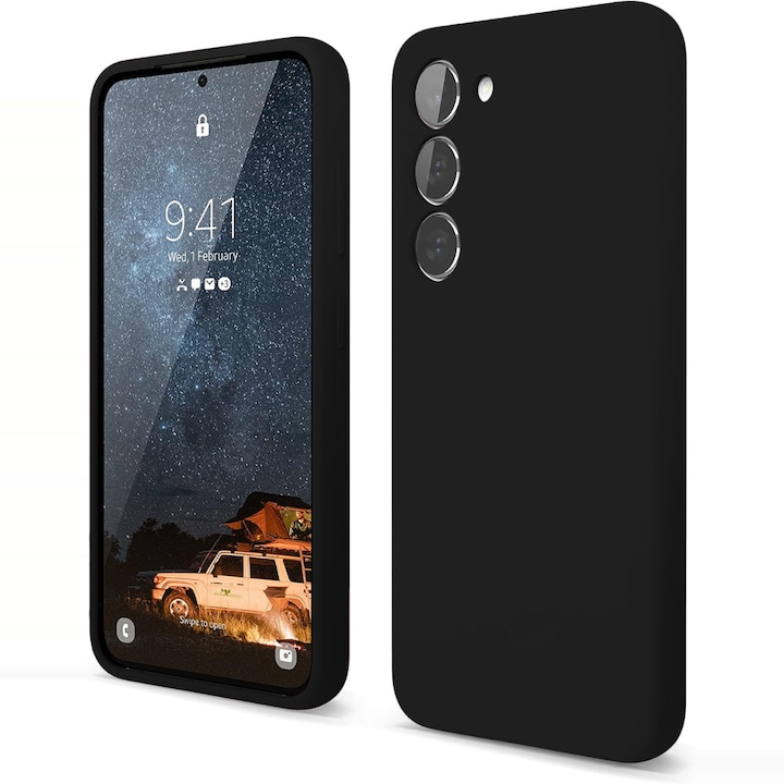 Husa CASEY STUDIOS™ compatibila cu Samsung Galaxy S23 Plus, Soft Silicone Premium, Microfibra in Interior, de Protectie, Ultra Slim, compatibila cu Incarcare Wireless, Margini Ridicate pentru Protectia Ecranului si a Camerelor, Anti socuri, Negru