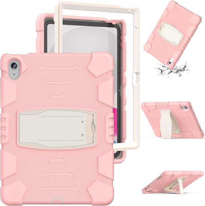 Husa Shockproof Armor pentru Samsung Galaxy Tab A7 (SM-T500/T505/T507), 10.4", Sigloo, stand Built-in, Protectie 360, Roz