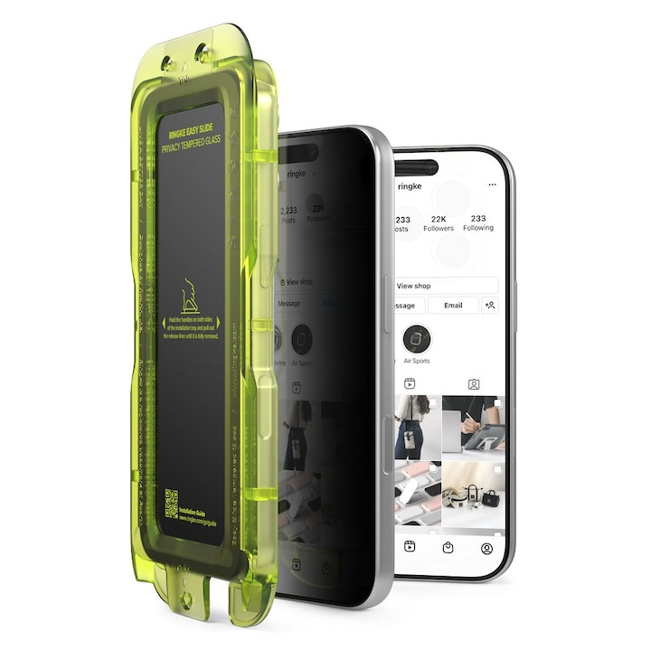 Set 2 folii sticla securizata Ringke Easy Slide Privacy compatibil cu iPhone 17 Pro Max, Kit montare inclus, Transparent