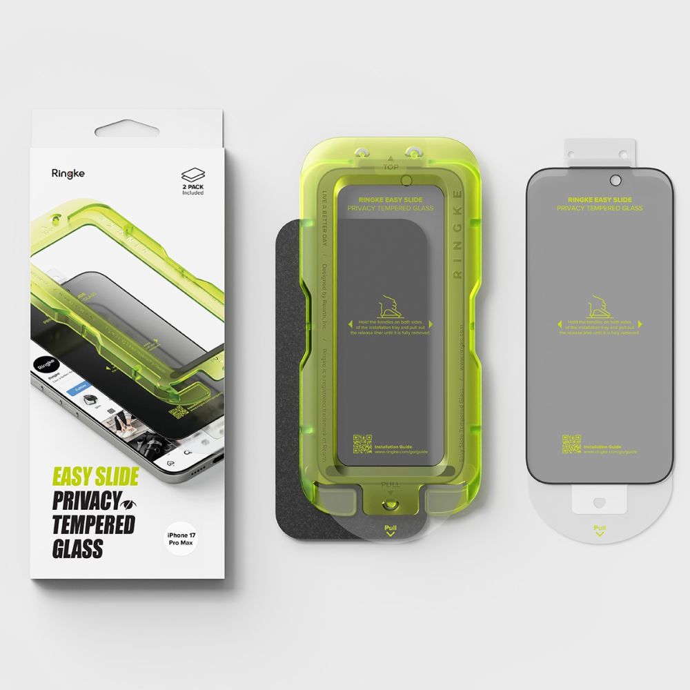Set 2 folii sticla securizata Ringke Easy Slide Privacy compatibil cu iPhone 17 Pro Max, Kit montare inclus, Transparent