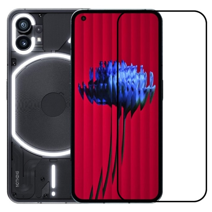 Folie Sticla Securizata, Cyrax, Compatibila cu Nothing Phone 1, Full Glue, Margini Negre, Transparent