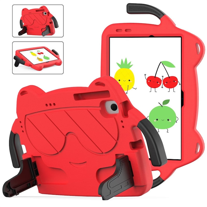 Husa de protectie pentru tableta pentru copii, Aiorber, compatibila cu Samsung Tab A9 8.7" X115 2023, rezistenta la socuri, cu suport, design dragut cu personaje de desene animate, rosu