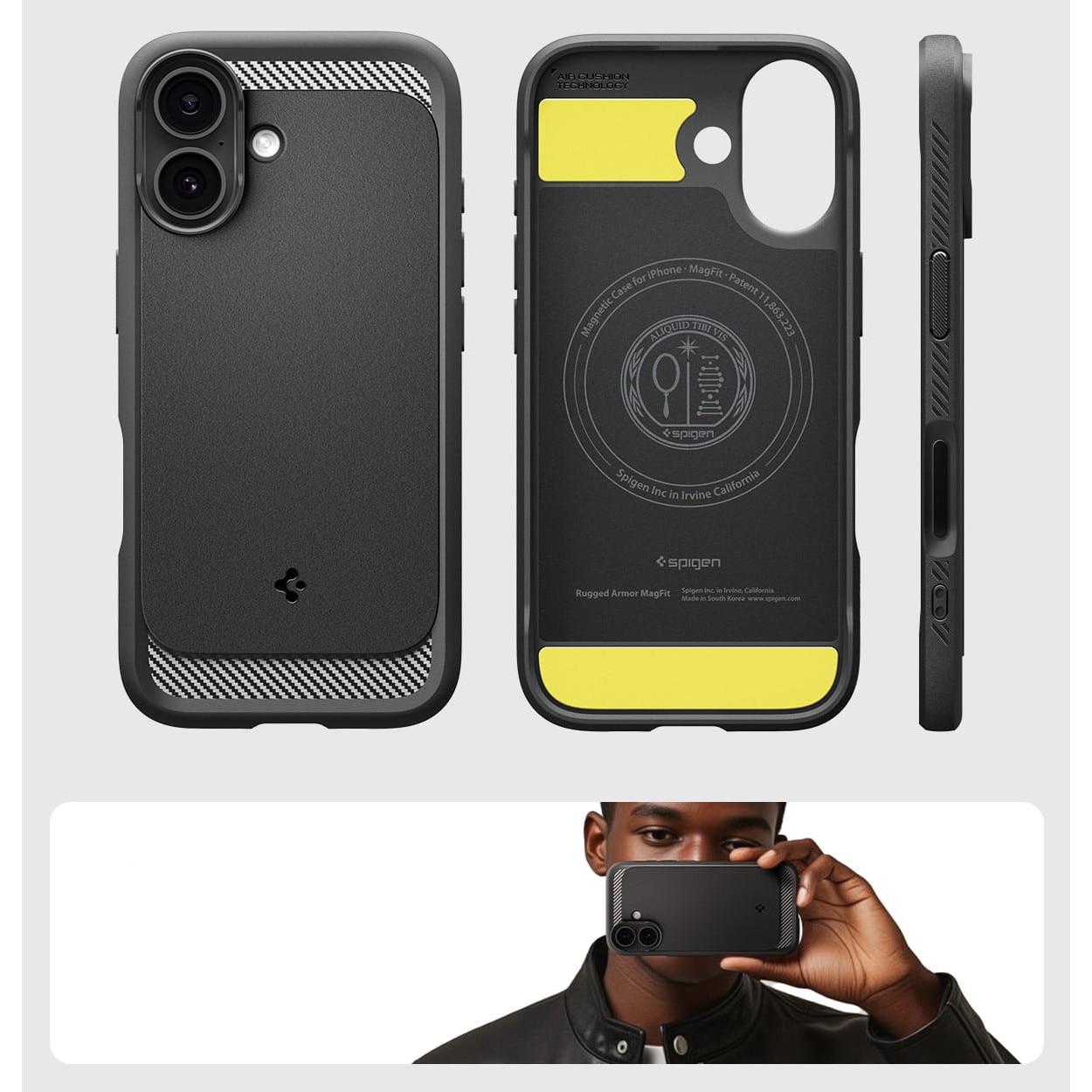Husa, Spigen Rugged Armor Mag Magnet pentru iPhone 17, Negru