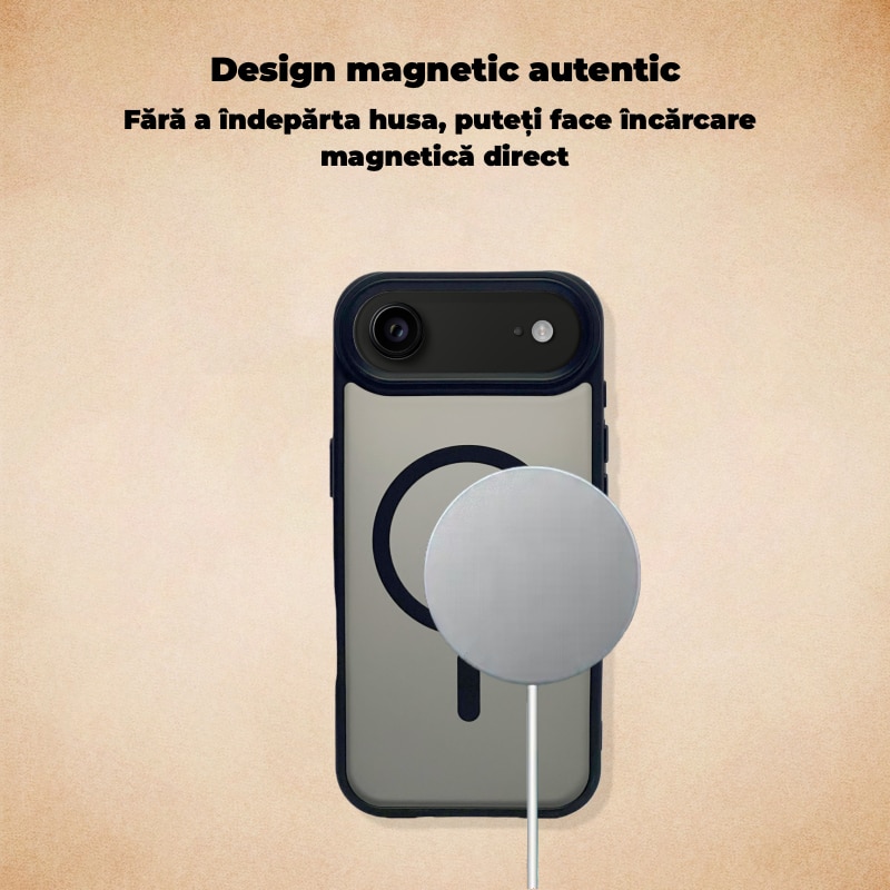 Carcasa magnetica pentru iPhone 17 Air – negru, textura mata placuta la atingere, rezistenta la amprente, TPU+PC antichoc, compatibila cu MagSafe, mai multe culori disponibile
