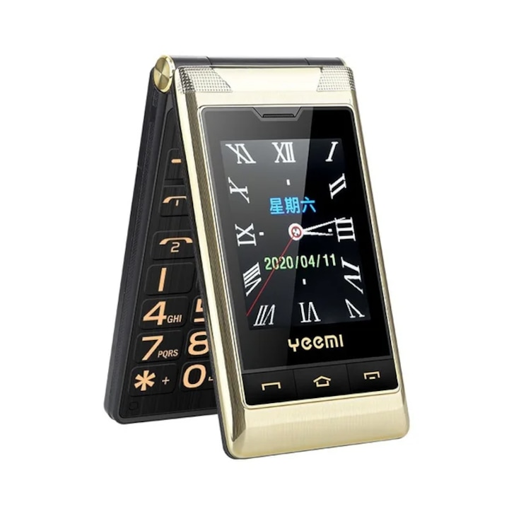 Telefon Mobil pentru Varstnici AIEK G10-C, Dual SIM, Baterie 5900mAh, Lanterna, FM, Ecran Tactil 3.0", Auriu