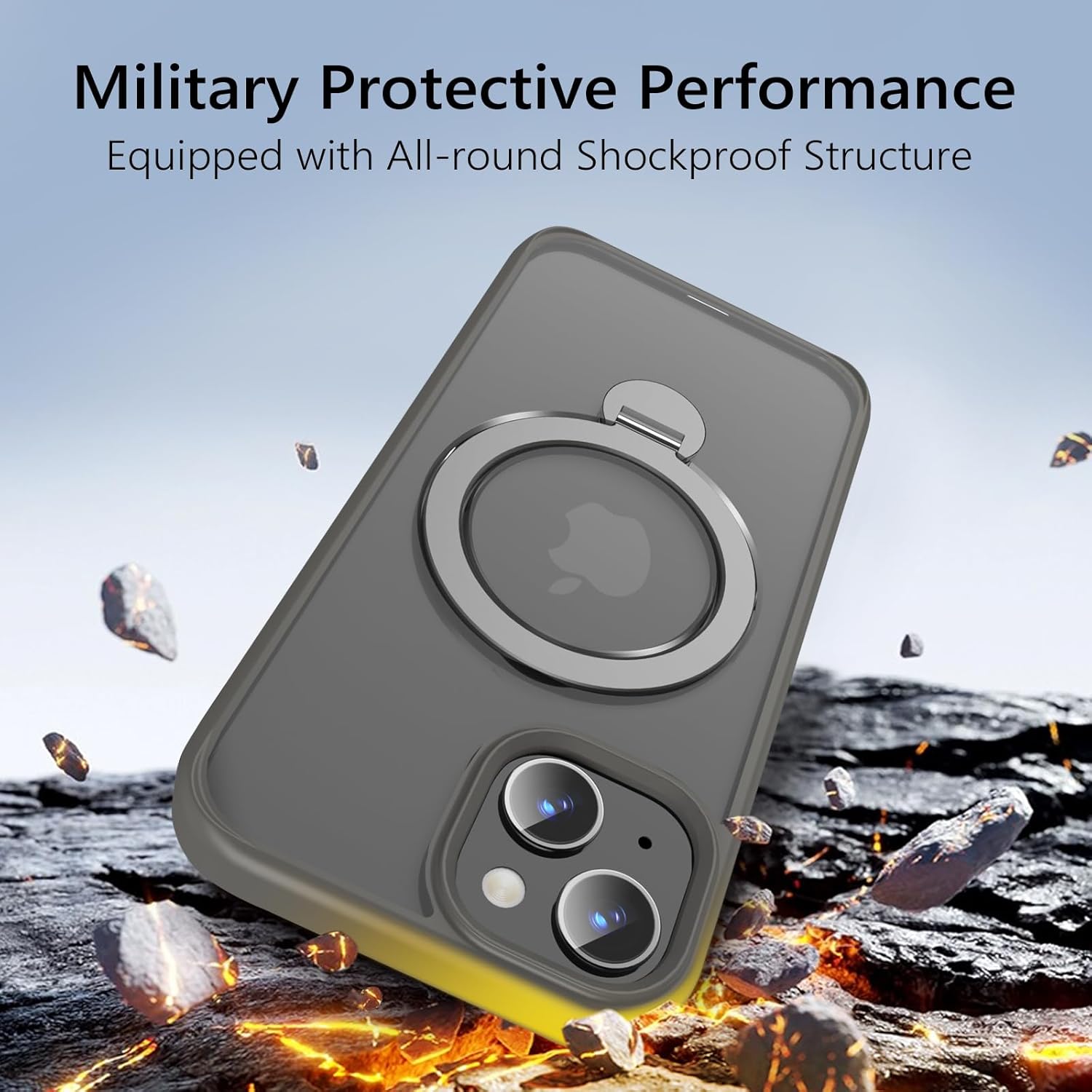 Husa Magnetica pentru iPhone 15, Protectie Militara Antisoc, Suport Rotativ 360° MagSafe, Gri