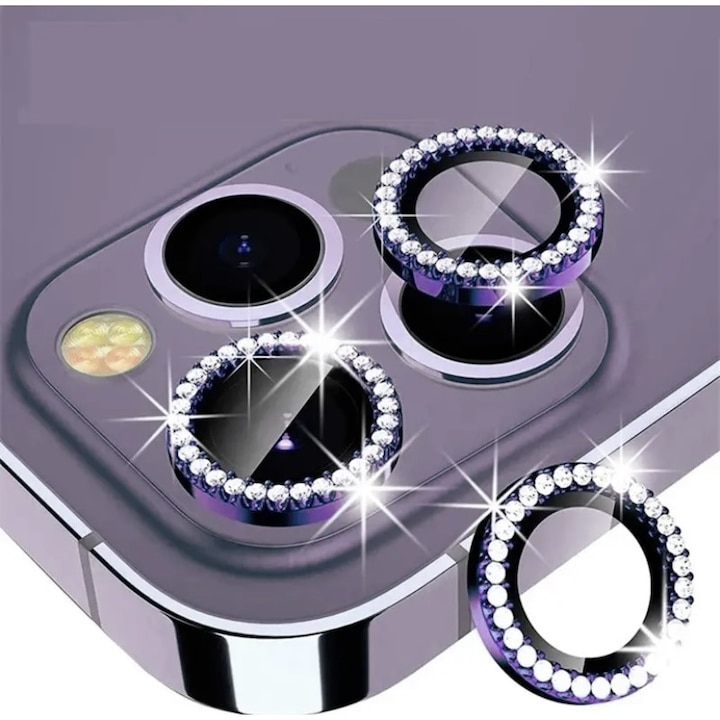 Folie Protectie Pentru Obiectivul Camerei Diamond Glitter Compatibil iPhone 14 Pro Max Purple