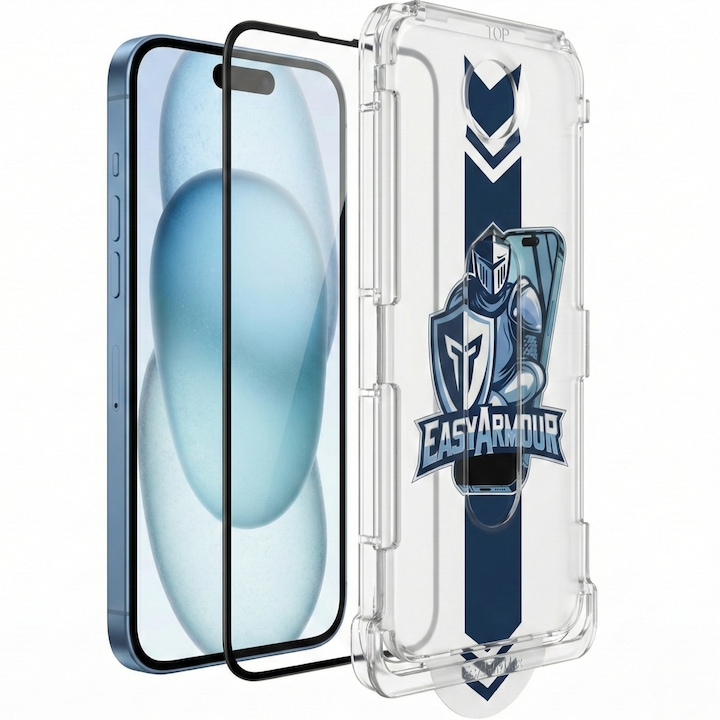 Set 2 Folii Sticla EasyArmour cu Aplicator pentru iPhone 17 Pro, Instalare Usoara Fara Experienta, Margini Negre 3D, Full Glue, Sticla Securizata 9H, Protectie Ecran Anti-Soc, Kit Montaj Inclus, Fara Bule