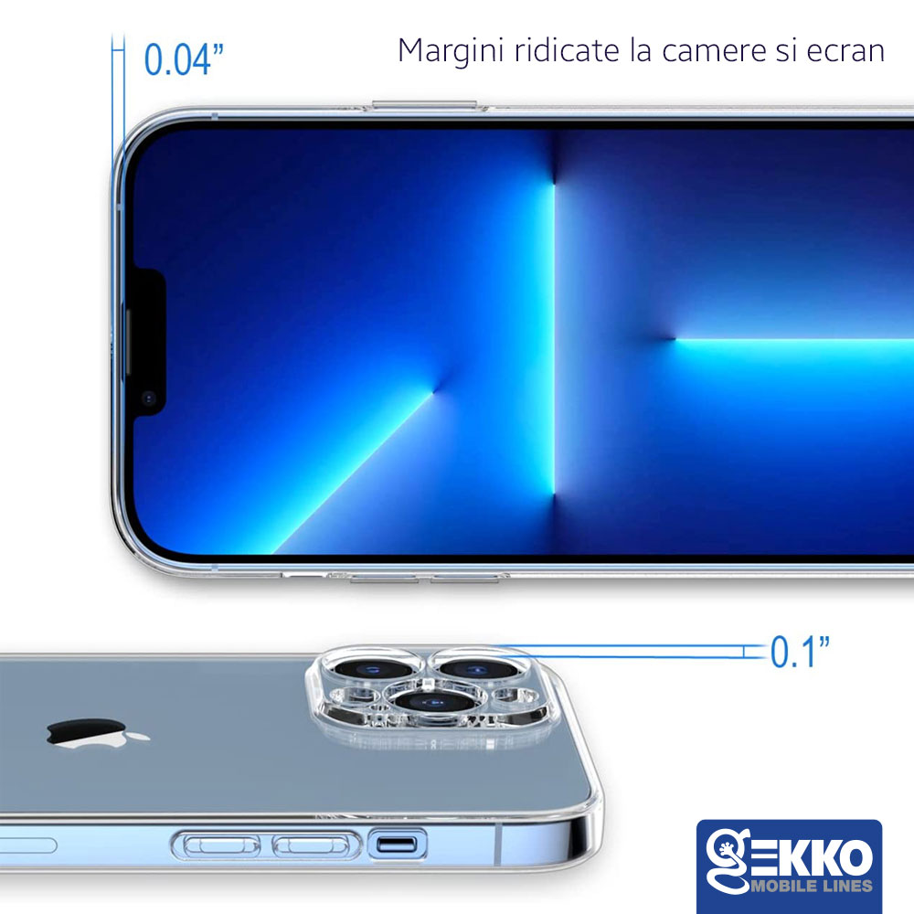 Husa pentru iPhone 14 Pro Max - Clear, Ultrasubtire, din silicon gel, cu decupaje la camere, 0.3mm, Gekko, Transparenta Transparent Bumper