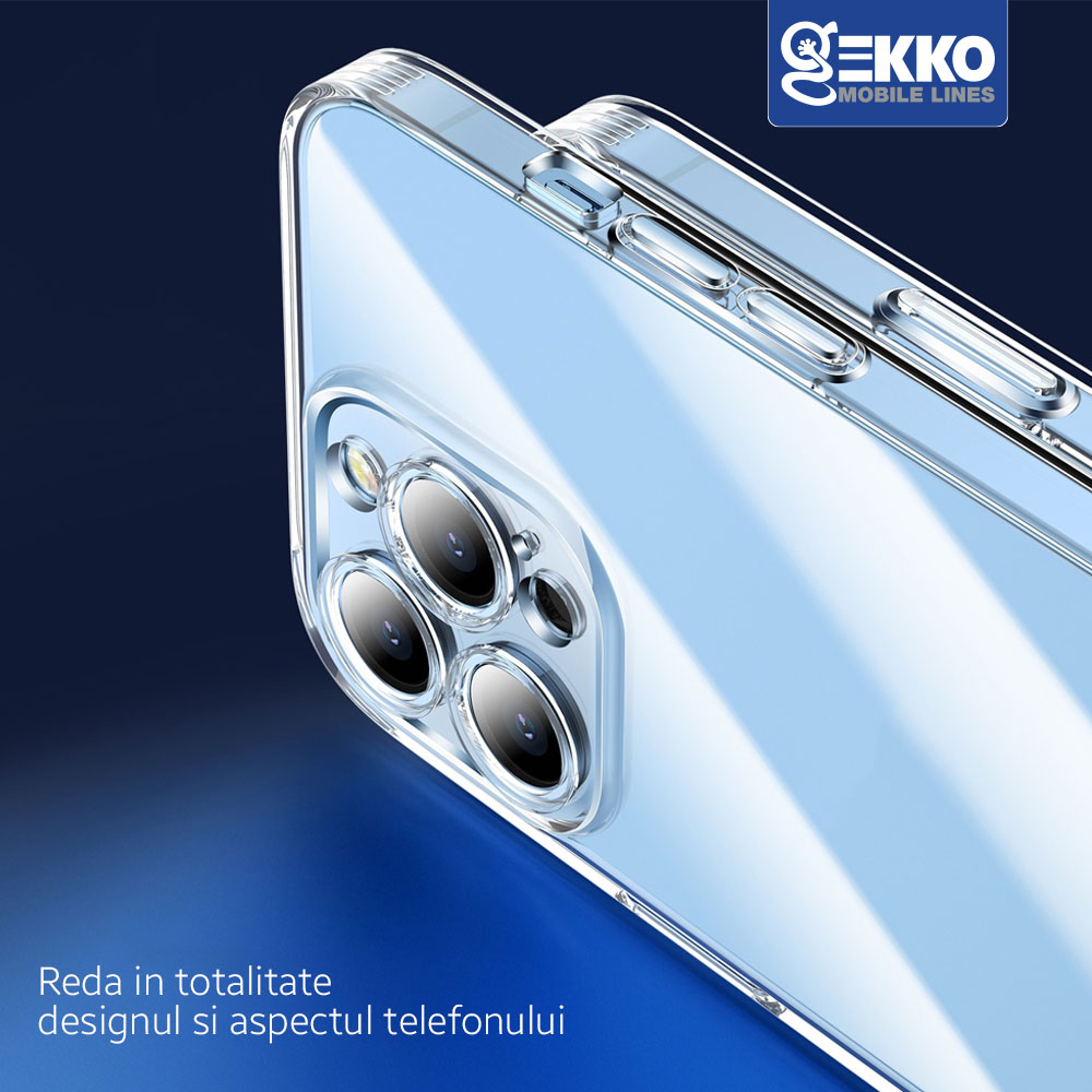Husa pentru iPhone 14 Pro Max - Clear, Ultrasubtire, din silicon gel, cu decupaje la camere, 0.3mm, Gekko, Transparenta Transparent Bumper