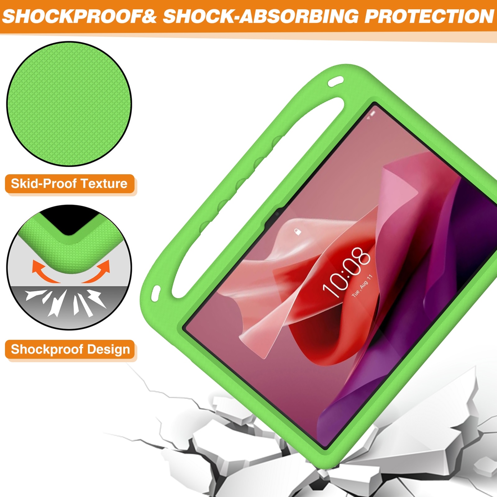 Husa tableta pentru Lenovo Tab P12 12.7, material EVA, cu manere, rezistenta la socuri, verde