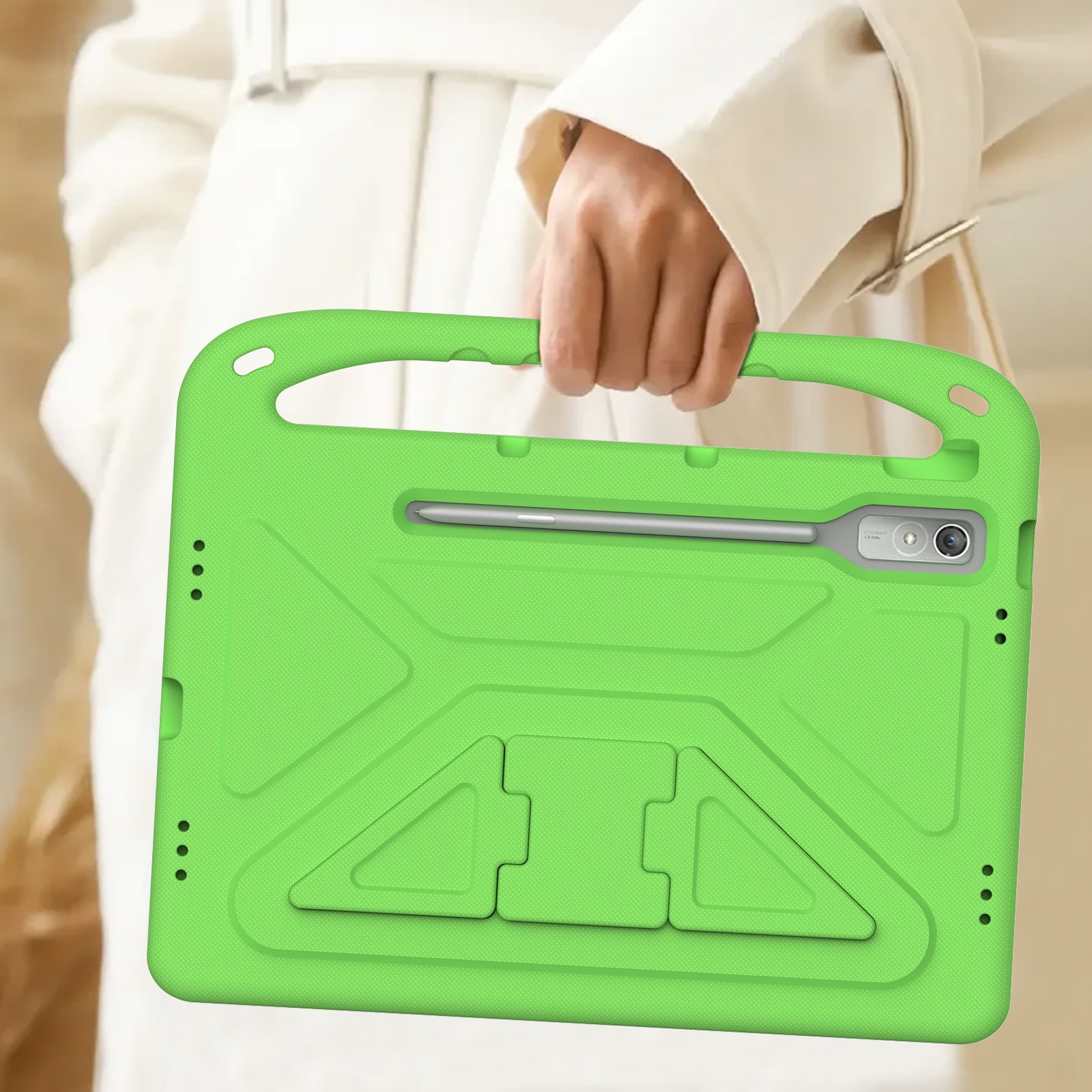 Husa tableta pentru Lenovo Tab P12 12.7, material EVA, cu manere, rezistenta la socuri, verde