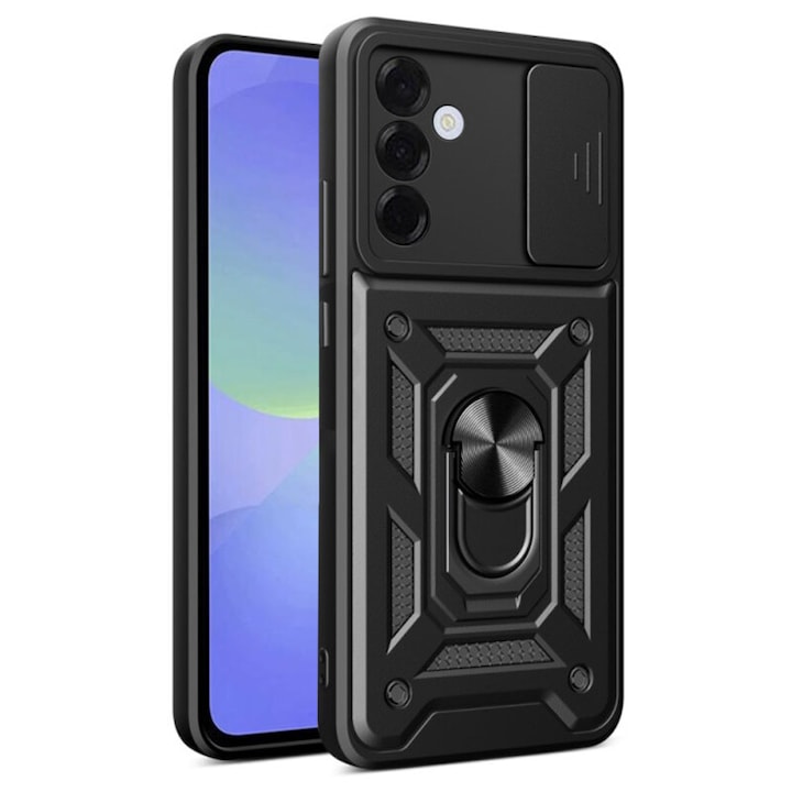 Husa telefon Mat-Tech compatibila cu Samsung Galaxy A36 5G, Protectie Camera, Inel, Magnet, Anti-Shock, Rugged Protection, Negru