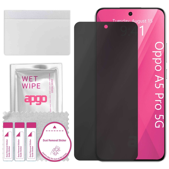 Sticla de protectie PRIVACY apgo pentru Oppo A5 Pro 5G – sticla hibrid, full glue, flexible glass