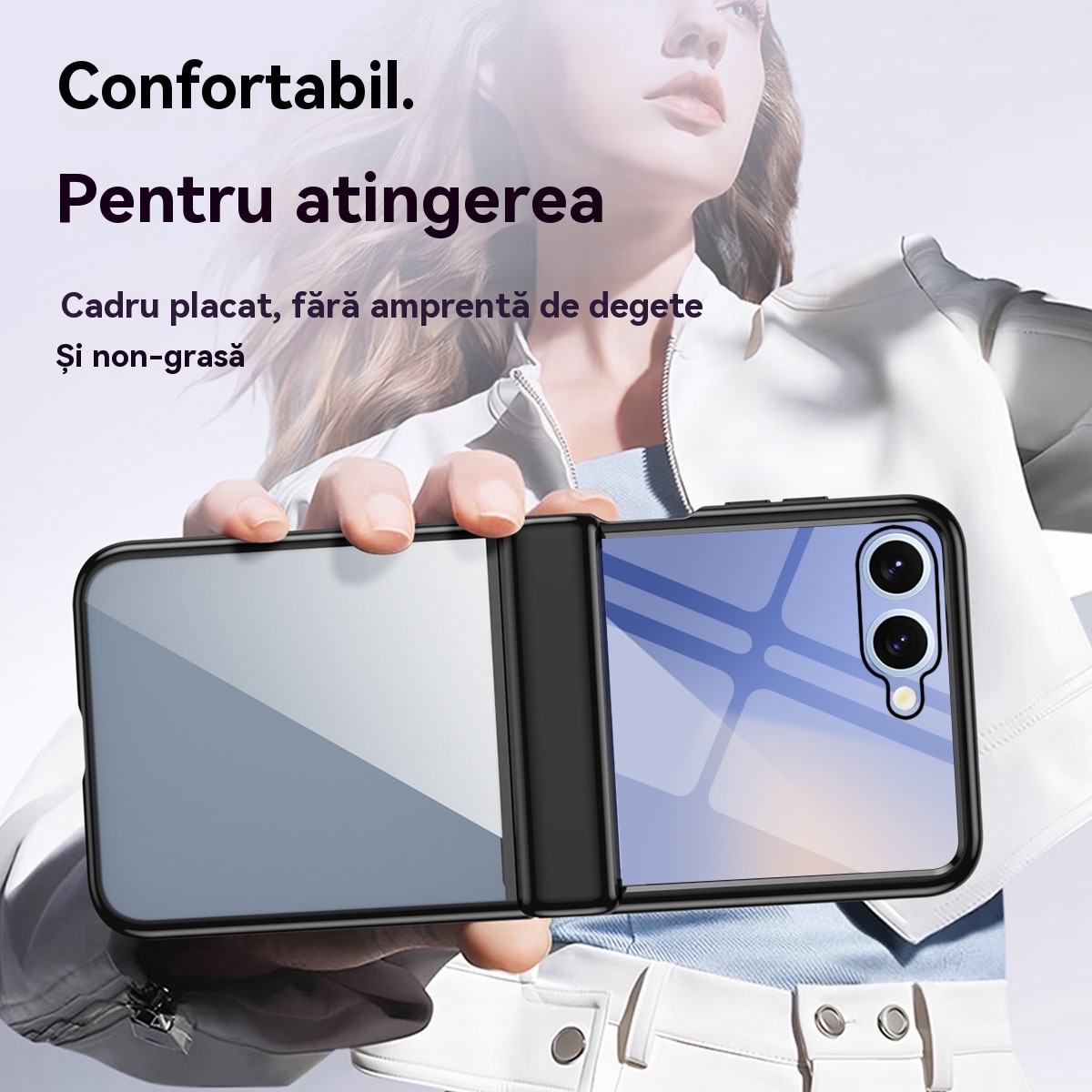 Husa telefon compatibila Samsung Galaxy Z Flip 7, Esther Beauty®, cu Bumper TPU, SuperLithe, Antisoc, Ultra Protection Tech, Policarbonat, Negru
