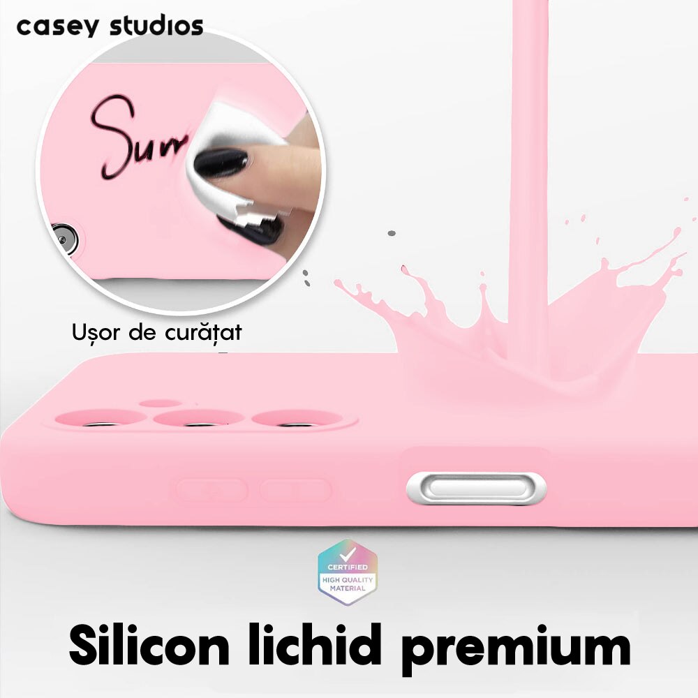 Husa CASEY STUDIOS™ compatibila cu Samsung Galaxy A34, Soft Silicone Premium, Microfibra in Interior, de Protectie, Ultra Slim, pentru Incarcare Wireless, Margini Ridicate pentru Protectia Ecranului si a Camerelor, Roz