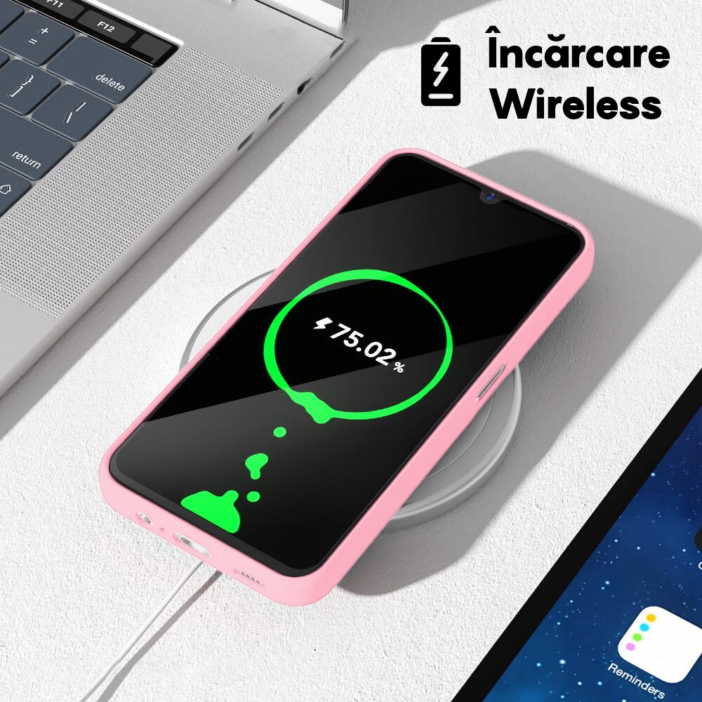 Husa CASEY STUDIOS™ compatibila cu Samsung Galaxy A34, Soft Silicone Premium, Microfibra in Interior, de Protectie, Ultra Slim, pentru Incarcare Wireless, Margini Ridicate pentru Protectia Ecranului si a Camerelor, Roz