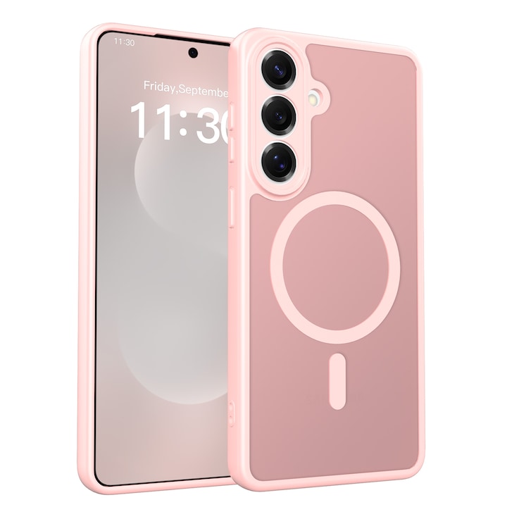 Husa de protectie pentru Samsung Galaxy S26 Plus, Omelivon, MagSafe, Protectie completa, Anti-Soc, Decupaje Precise, Incarcare Wireless, Materiale Premium, Roz deschis