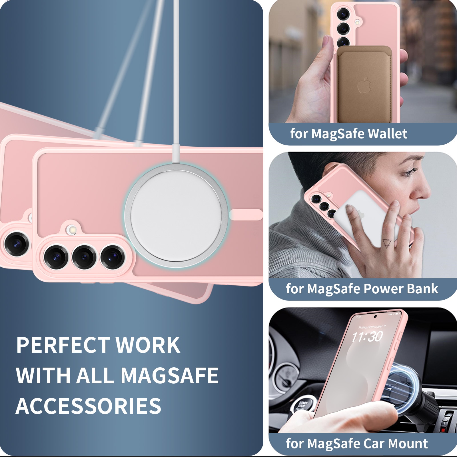 Husa de protectie pentru Samsung Galaxy S26 Plus, Omelivon, MagSafe, Protectie completa, Anti-Soc, Decupaje Precise, Incarcare Wireless, Materiale Premium, Roz deschis
