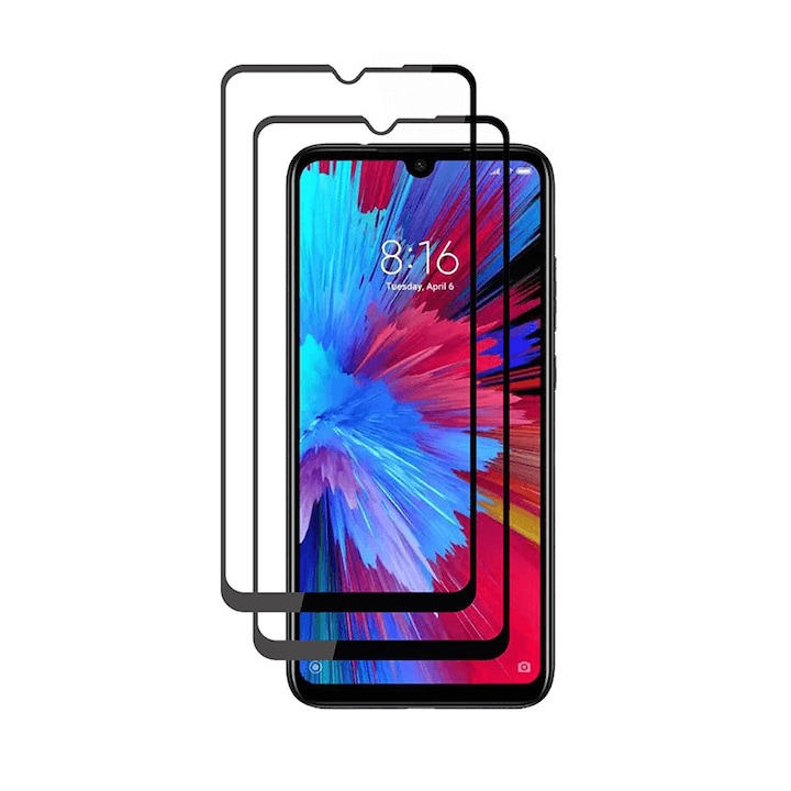 Set 2 folii protectie sticla securizata fullsize pentru Xiaomi Redmi Note 8 Pro, negru