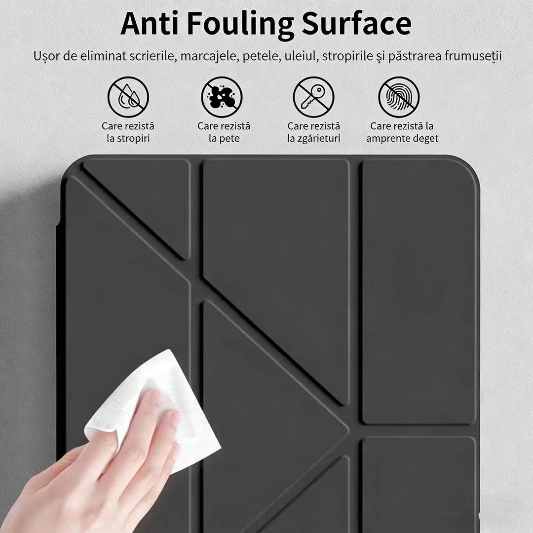 Husa de protectie pentru tableta iPad Air 6 (2024, 11"), pliere 3+Y, suport portret si peisaj, rama transparenta, cu suport pentru creion, Ugo®, neagra