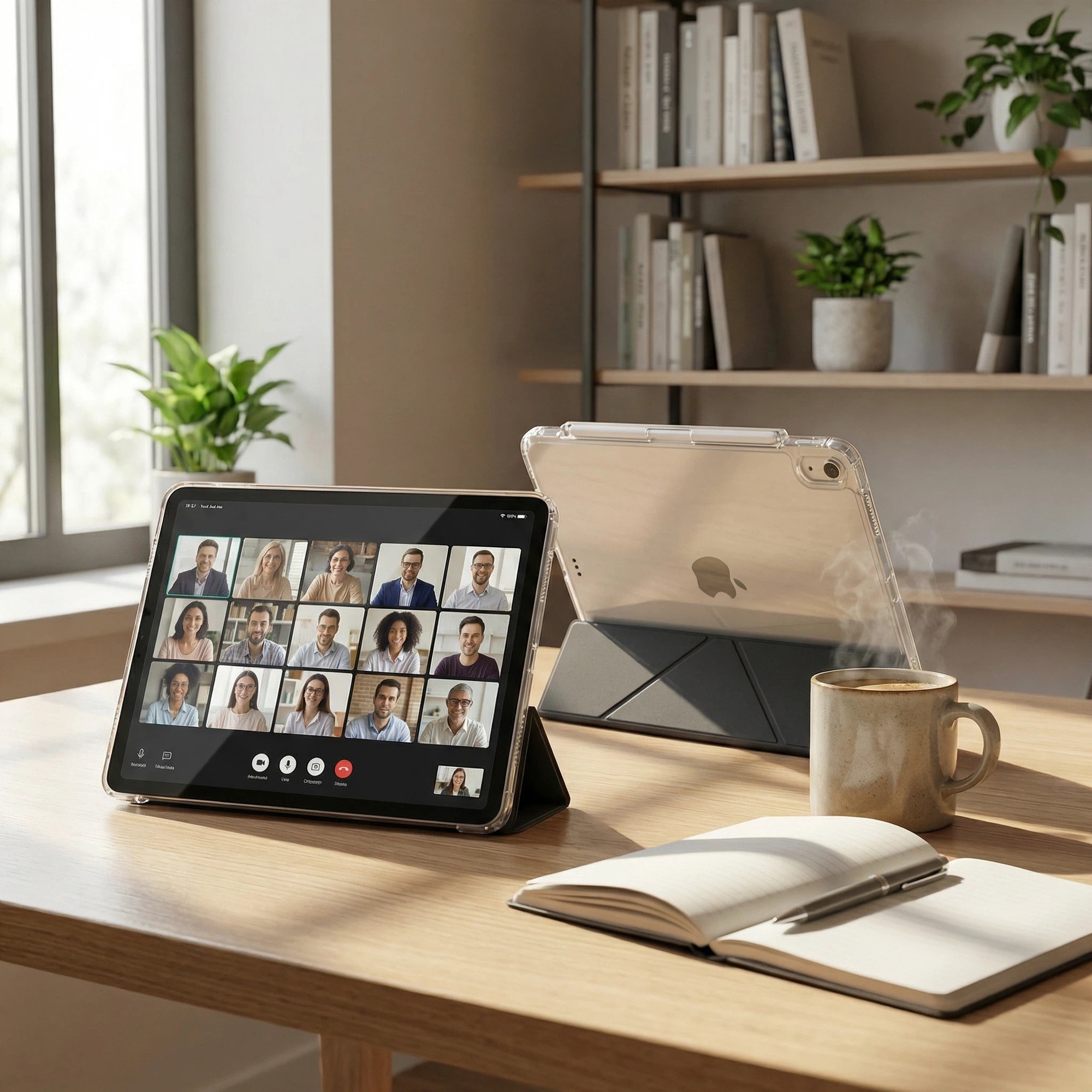 Husa de protectie pentru tableta iPad Air 6 (2024, 11"), pliere 3+Y, suport portret si peisaj, rama transparenta, cu suport pentru creion, Ugo®, neagra