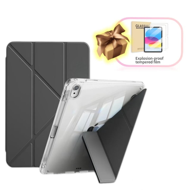 Husa de protectie pentru tableta iPad Air 6 (2024, 11"), pliere 3+Y, suport portret si peisaj, rama transparenta, cu suport pentru creion, Ugo®, neagra