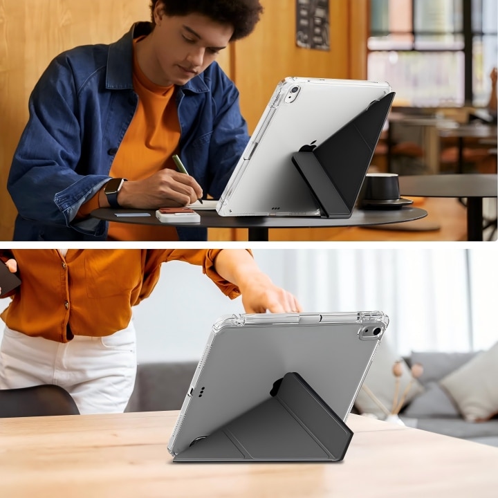 Husa de protectie pentru tableta iPad Air 6 (2024, 11"), pliere 3+Y, suport portret si peisaj, rama transparenta, cu suport pentru creion, Ugo®, neagra