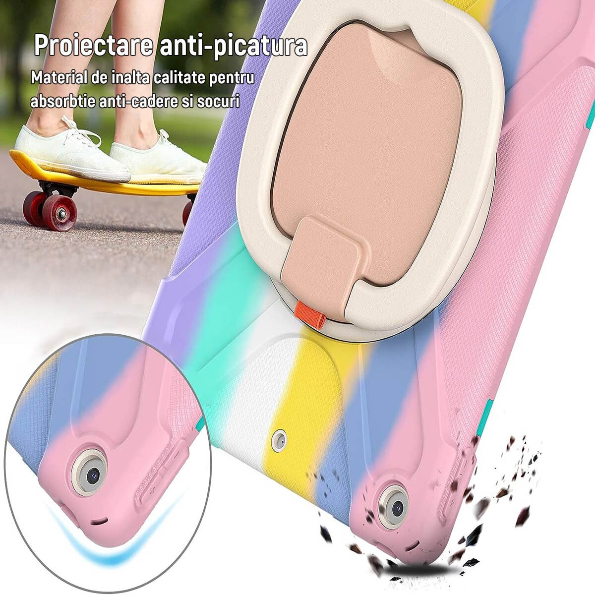 Husa de Protectie, Compatibila Apple iPad Pro 11(2018/2020/2021), Rotatie 360 grade, Cu clapa de tragere si suport, Silicon/PC, Vaxiuja, Pudra colorata