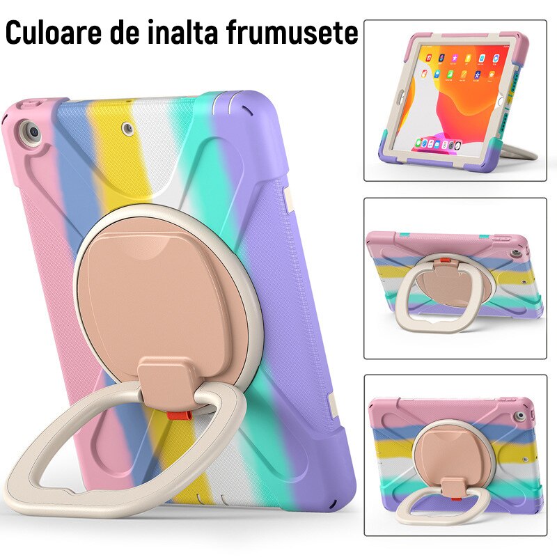 Husa de Protectie, Compatibila Apple iPad Pro 11(2018/2020/2021), Rotatie 360 grade, Cu clapa de tragere si suport, Silicon/PC, Vaxiuja, Pudra colorata