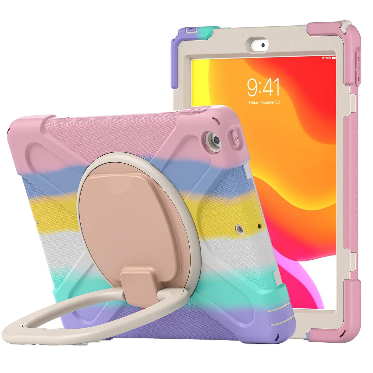 Husa de Protectie, Compatibila Apple iPad Pro 11(2018/2020/2021), Rotatie 360 grade, Cu clapa de tragere si suport, Silicon/PC, Vaxiuja, Pudra colorata