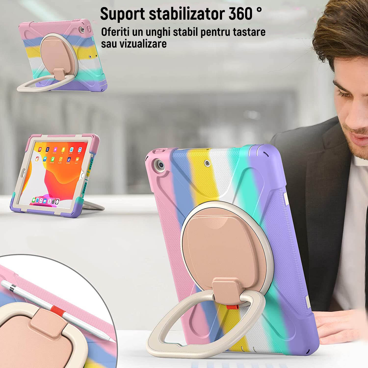 Husa de Protectie, Compatibila Apple iPad Pro 11(2018/2020/2021), Rotatie 360 grade, Cu clapa de tragere si suport, Silicon/PC, Vaxiuja, Pudra colorata