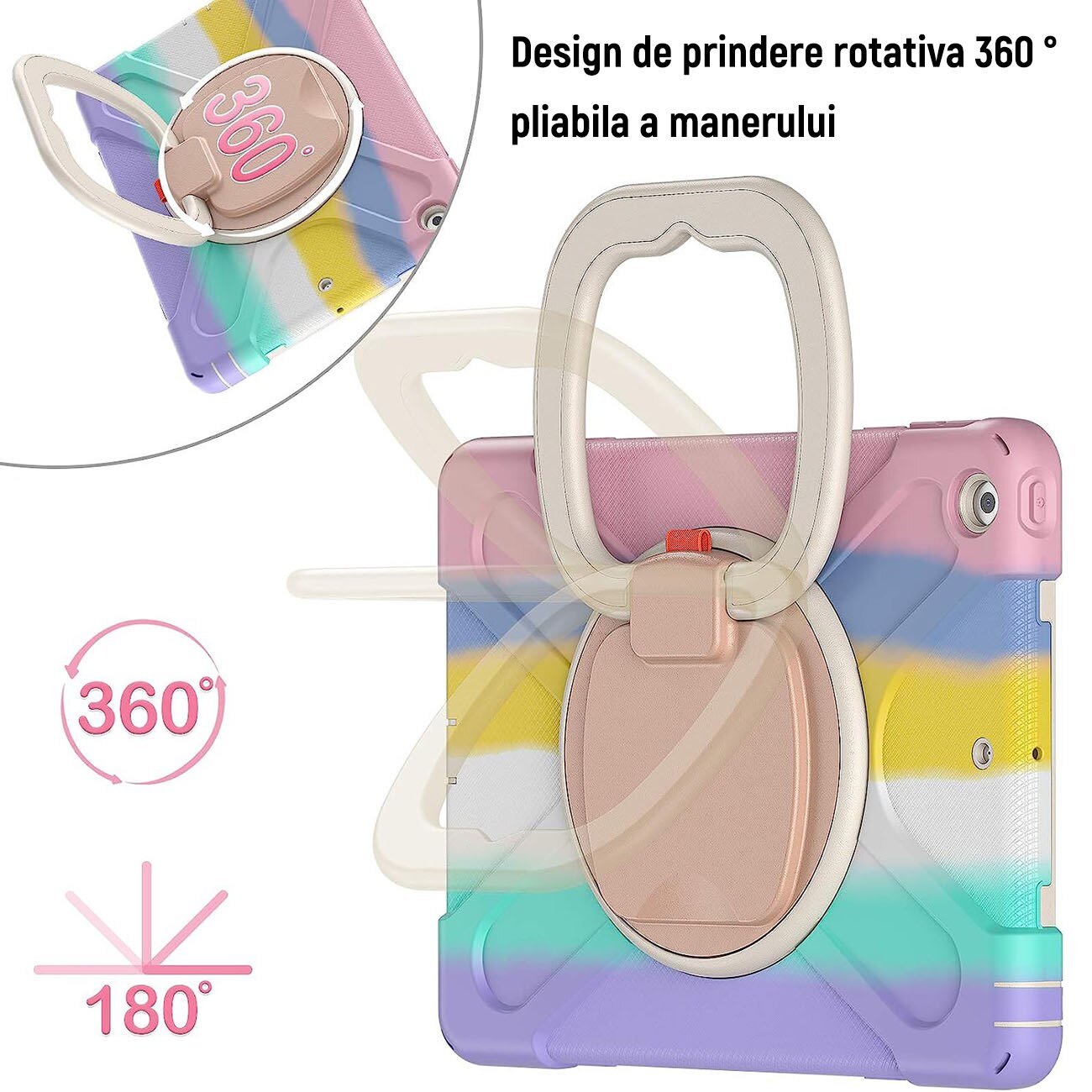 Husa de Protectie, Compatibila Apple iPad Pro 11(2018/2020/2021), Rotatie 360 grade, Cu clapa de tragere si suport, Silicon/PC, Vaxiuja, Pudra colorata