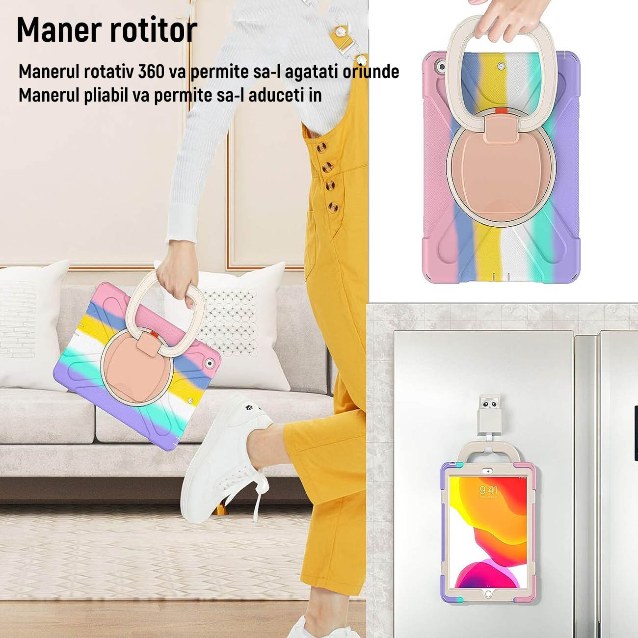 Husa de Protectie, Compatibila Apple iPad Pro 11(2018/2020/2021), Rotatie 360 grade, Cu clapa de tragere si suport, Silicon/PC, Vaxiuja, Pudra colorata