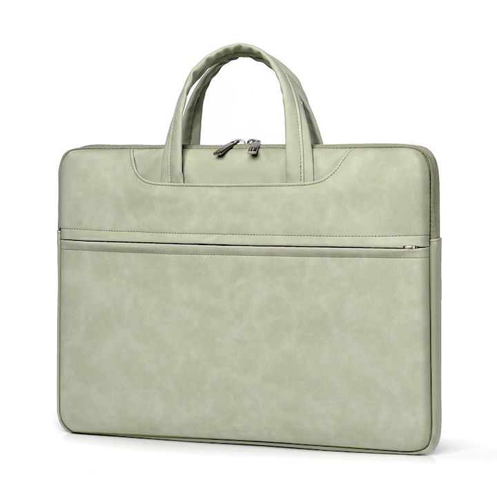 Geanta pentru laptop, Aiorber, piele PU, 15.6 inch, interior captusit cu fleece, impermeabila si rezistenta la abraziune, amortizoare de socuri si rezistenta la caderi, cu maner de transport, verde