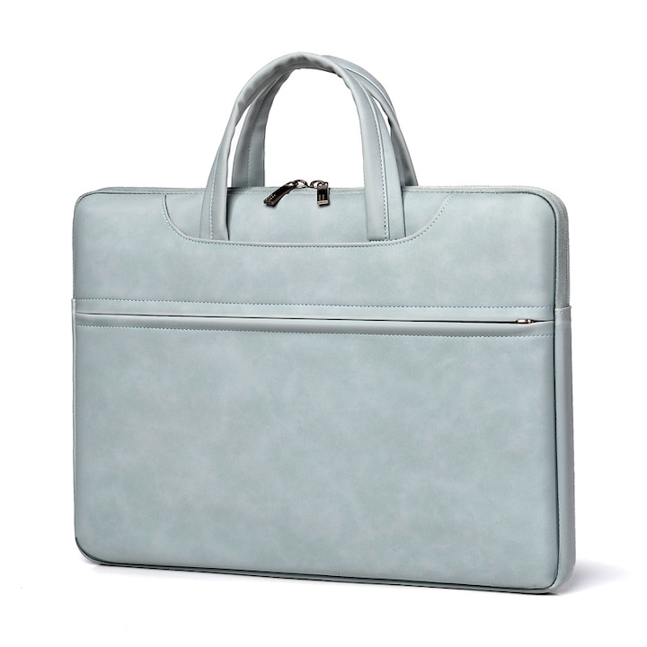 Geanta pentru laptop, Aiorber, piele PU, 15.6 inch, interior captusit cu fleece, impermeabila si rezistenta la abraziune, amortizoare de socuri si rezistenta la caderi, cu maner de transport, albastru