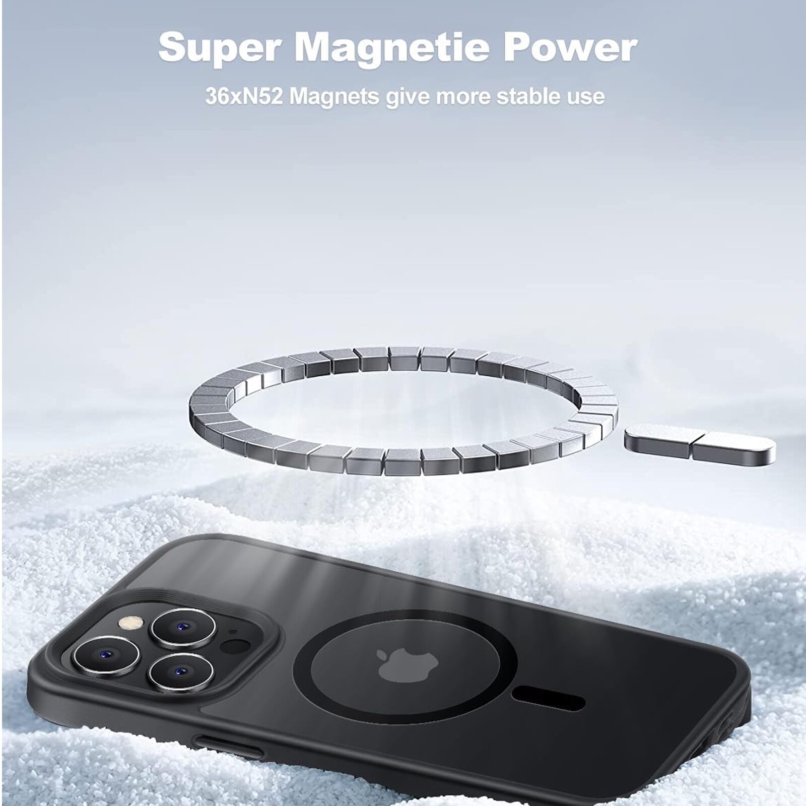 Husa De Protectie Pentru Iphone 15 pro max, Zggzerg, Magnetica, Cu carpa de curatare, Design slim, Cu decupaje camere, Margini ridicate, Anti-fall, Schockproof, Waterproof, Pentru incarcare wireless, TPU+PC, Negru