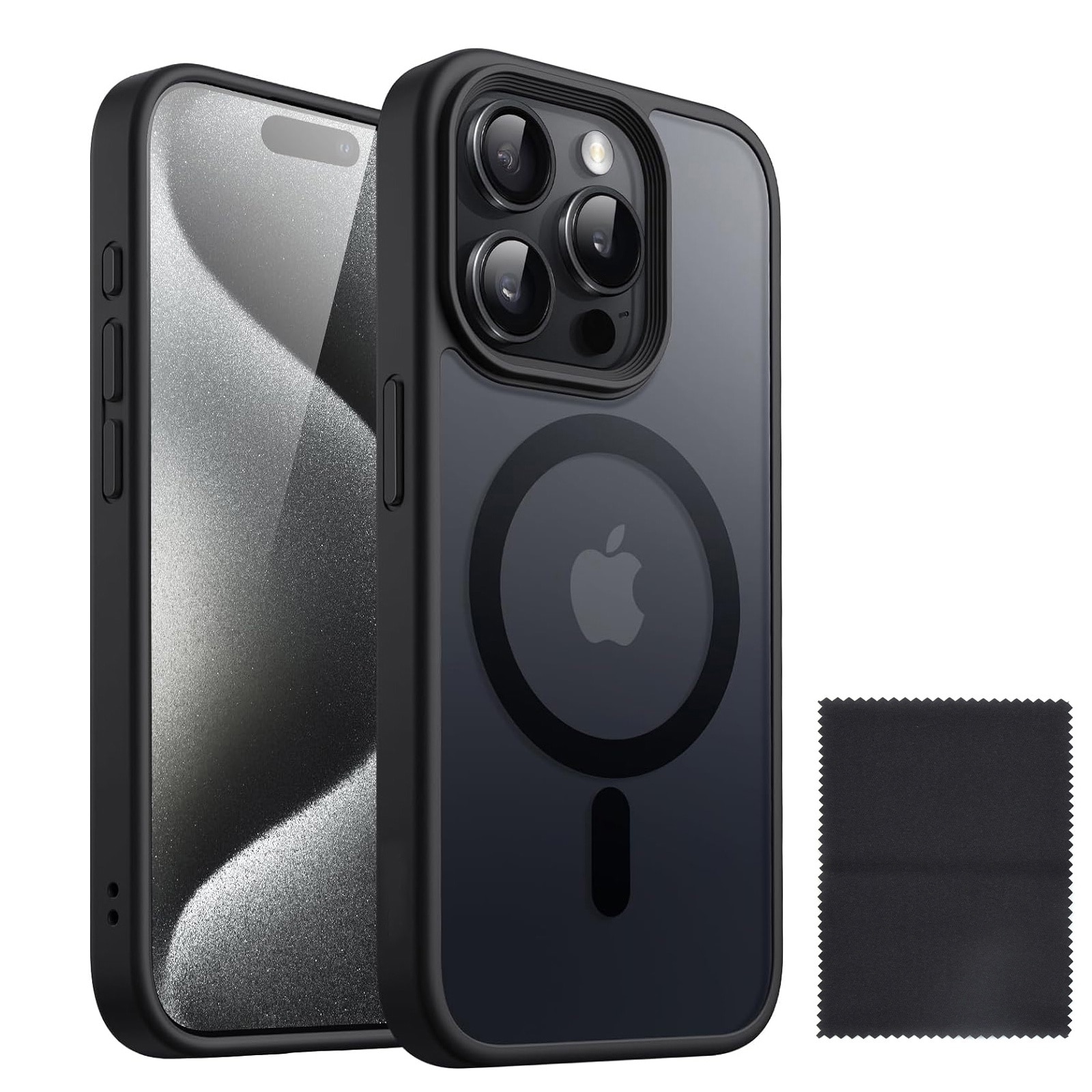 Husa De Protectie Pentru Iphone 15 pro max, Zggzerg, Magnetica, Cu carpa de curatare, Design slim, Cu decupaje camere, Margini ridicate, Anti-fall, Schockproof, Waterproof, Pentru incarcare wireless, TPU+PC, Negru