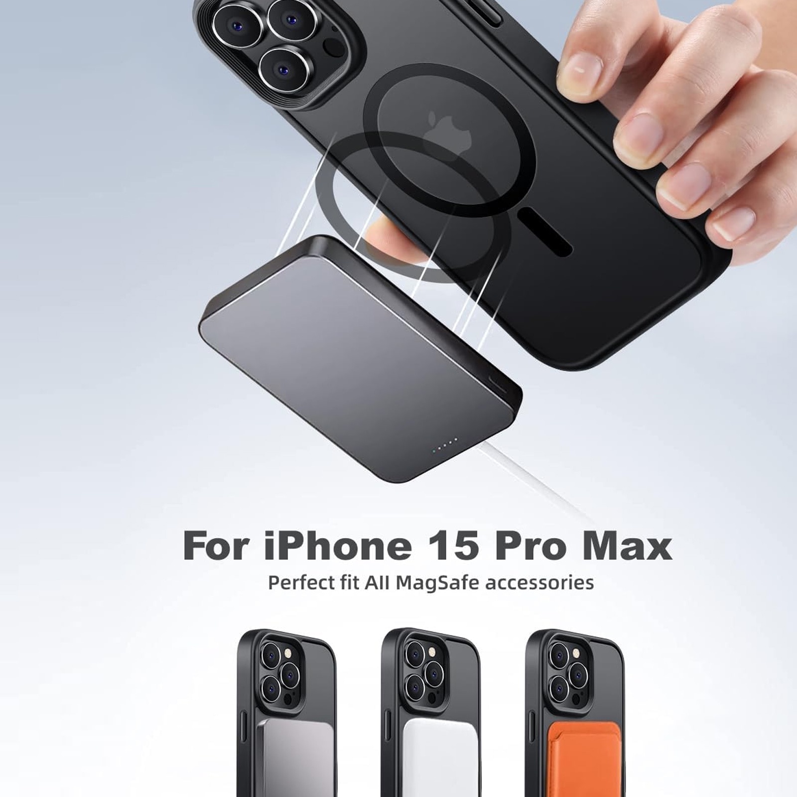 Husa De Protectie Pentru Iphone 15 pro max, Zggzerg, Magnetica, Cu carpa de curatare, Design slim, Cu decupaje camere, Margini ridicate, Anti-fall, Schockproof, Waterproof, Pentru incarcare wireless, TPU+PC, Negru