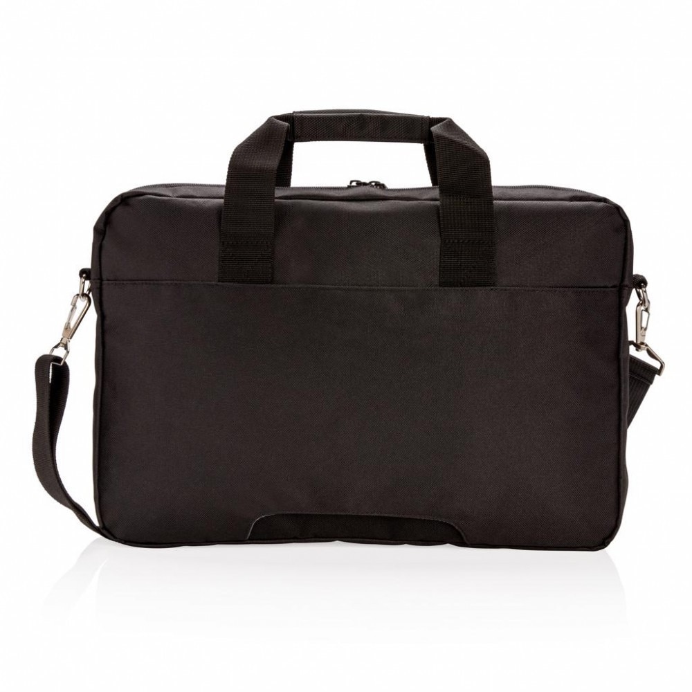 Geanta Laptop 15.4 inch, Swiss Peak by AleXer, poliester, negru, breloc inclus din piele ecologica si metal