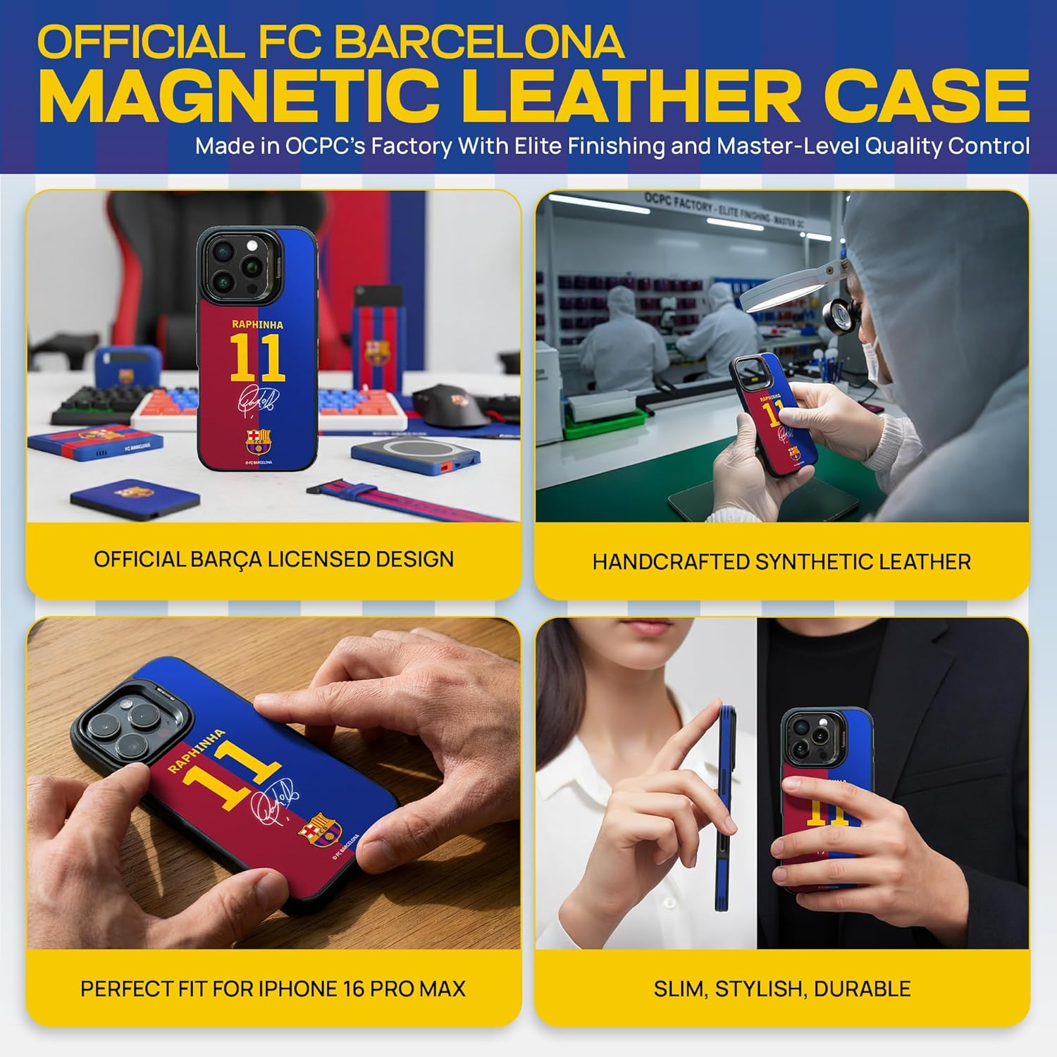 Husă de telefon, Raphina 11 Limited Edition, FC Barcelona, compatibilă cu iPhone 16 Pro Max