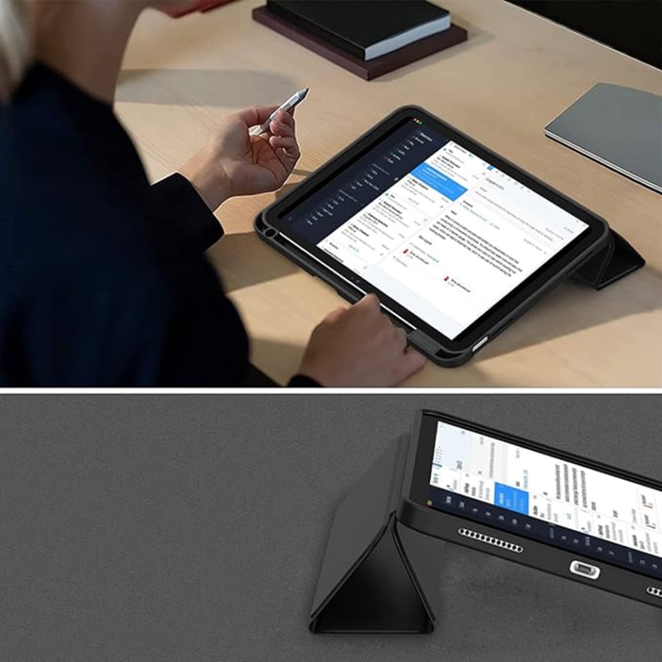 Husa tableta pentru iPad 10 (2022) 10.9 / 11 (2025), suport Pencil, functie Sleep/Wake, Flex Trifold, set cu sticker, Verde deschis