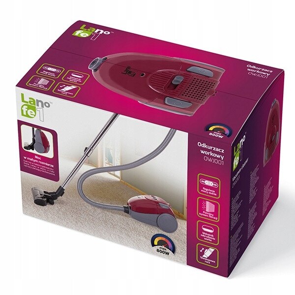 Aspirator cu sac, Lafe, OWJ001, 800W, 5 saci, rosu, raza de actiune Rosu