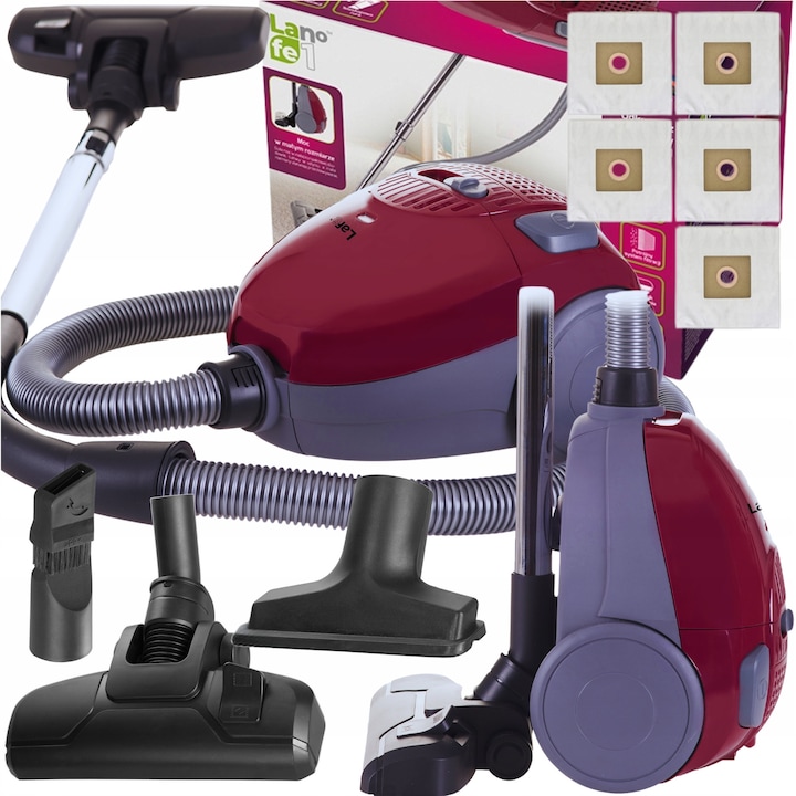Aspirator cu sac, Lafe, OWJ001, 800W, 5 saci, rosu, raza de actiune Rosu