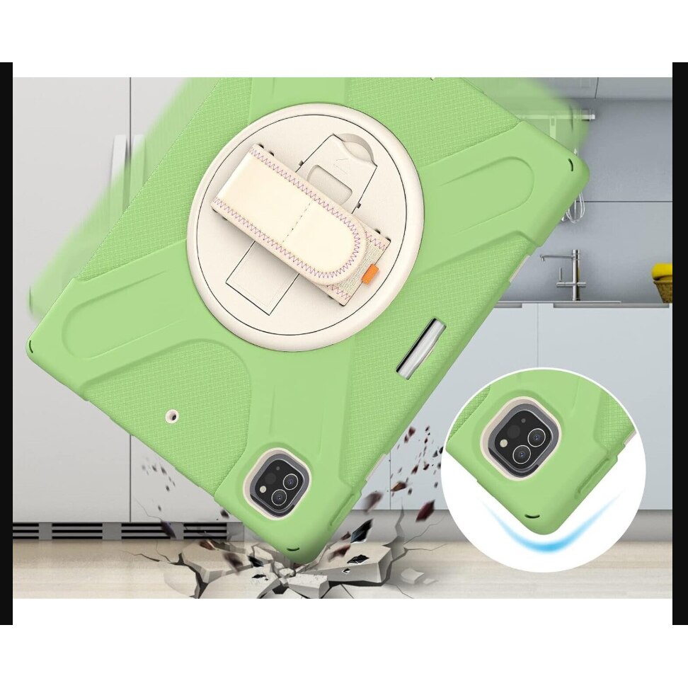 Husa de Protectie iPad Air 11/ Air5, Antisoc, Suport 360°, Suport SmartPEN, Carcasa Robusta, Stand Rotativ, Copii & Adulti, Verde fistic