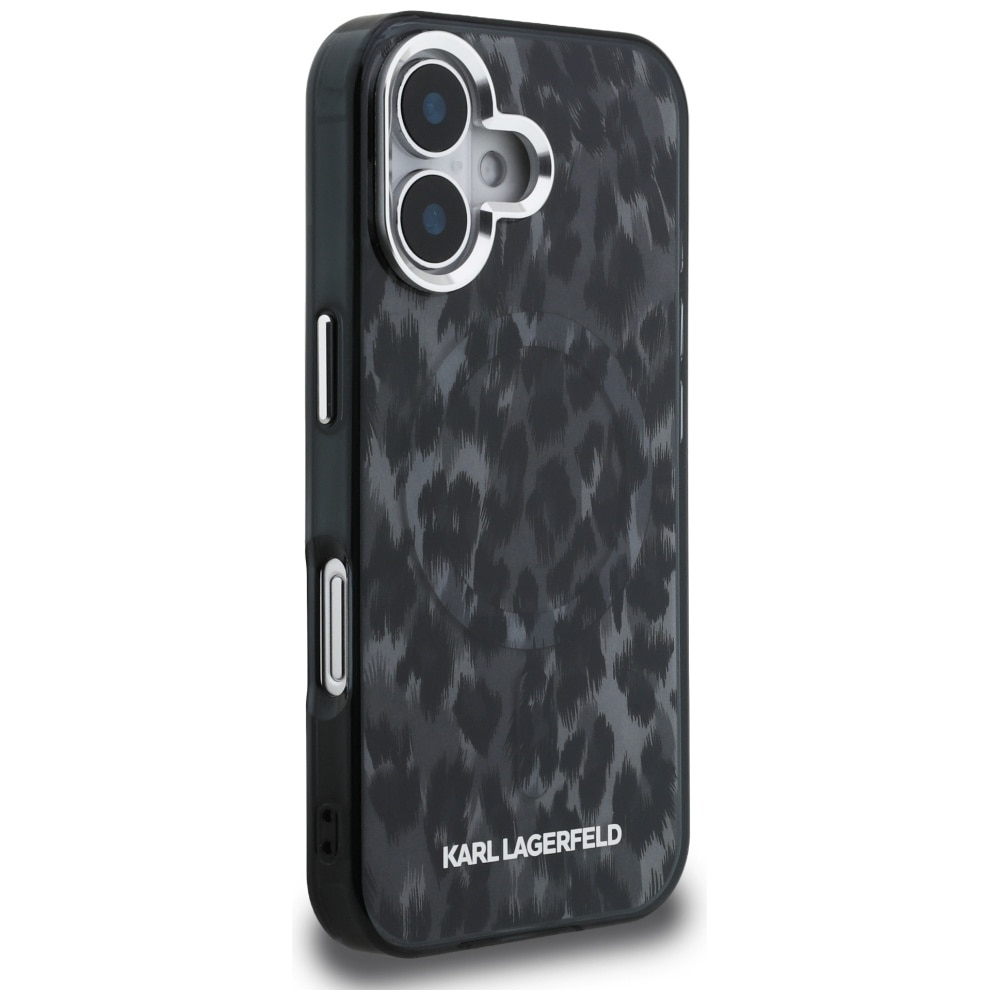 Carcasa Karl Lagerfeld IML Leopard Pattern cu MagSafe compatibila cu iPhone 16, Negru